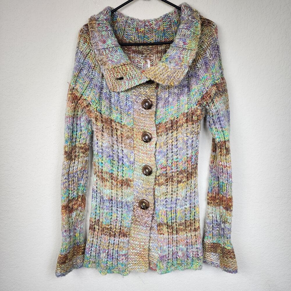 Free People Technicolor Multicolor Rainbow Cardigan Sweater